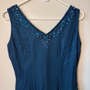 Scala silk dress fairiecore whimsigoth beaded embellished lined teal balletcore